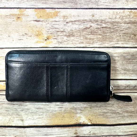 COACH Womens Black Slim Accordion Leather Zip Around Minimalist Wallet - Picture 2 of 8